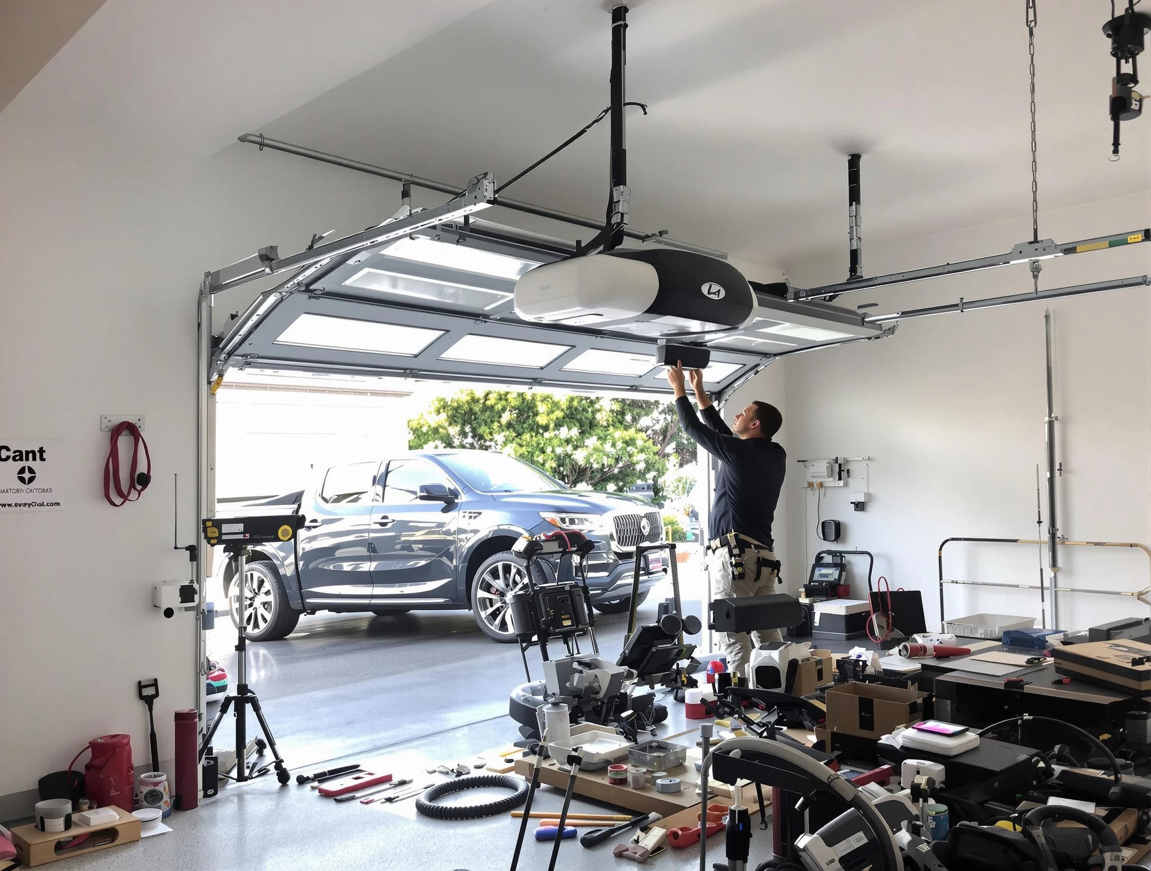 Ambridge Garage Door Repair specialist installing smart garage door opener system in Ambridge home