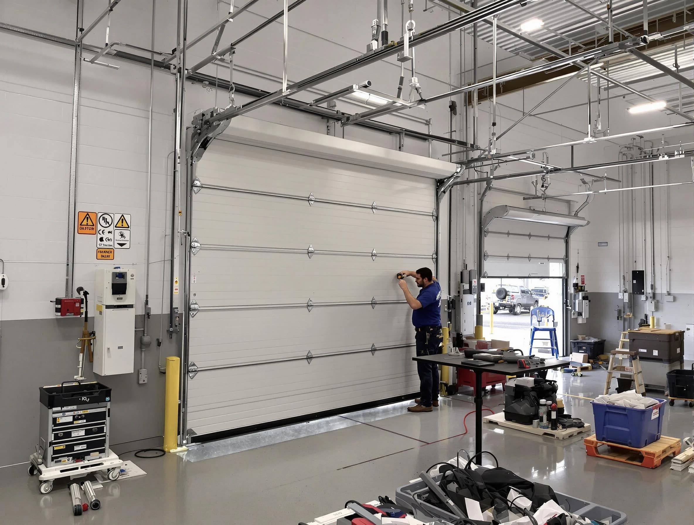 Commercial garage door repair being performed by Ambridge Garage Door Repair expert in Ambridge