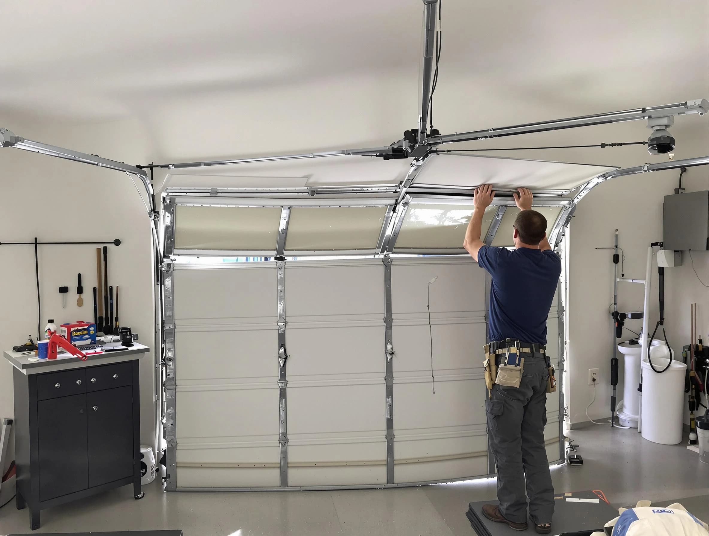 Ambridge Garage Door Repair specialist performing precise section replacement on Ambridge garage door