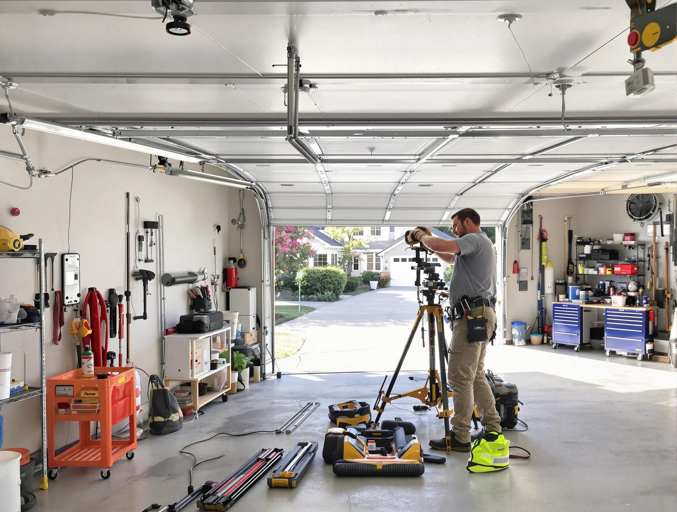 Ambridge Garage Door Repair specialist performing laser-guided track alignment in Ambridge