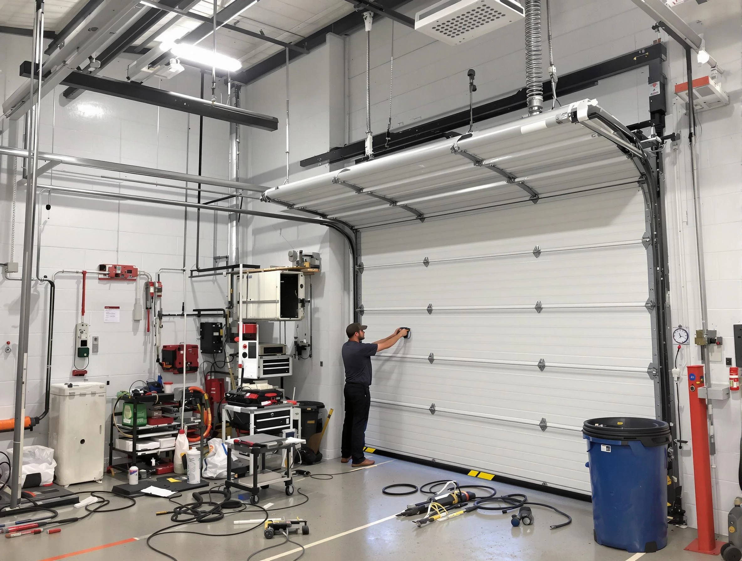 Ambridge Garage Door Repair certified technician performing commercial door repair at a Ambridge business facility
