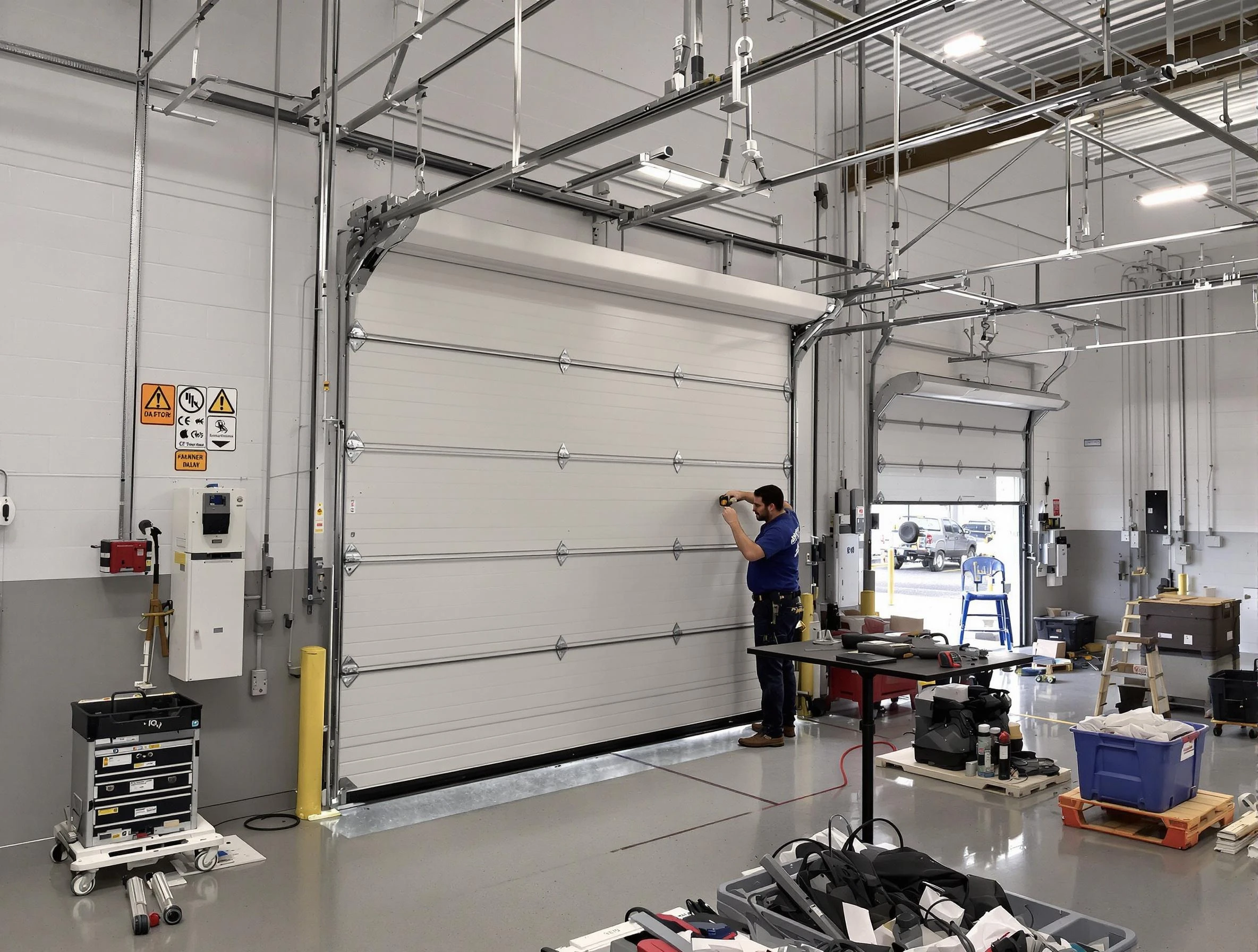 Commercial garage door repair being performed by Ambridge Garage Door Repair expert in Ambridge