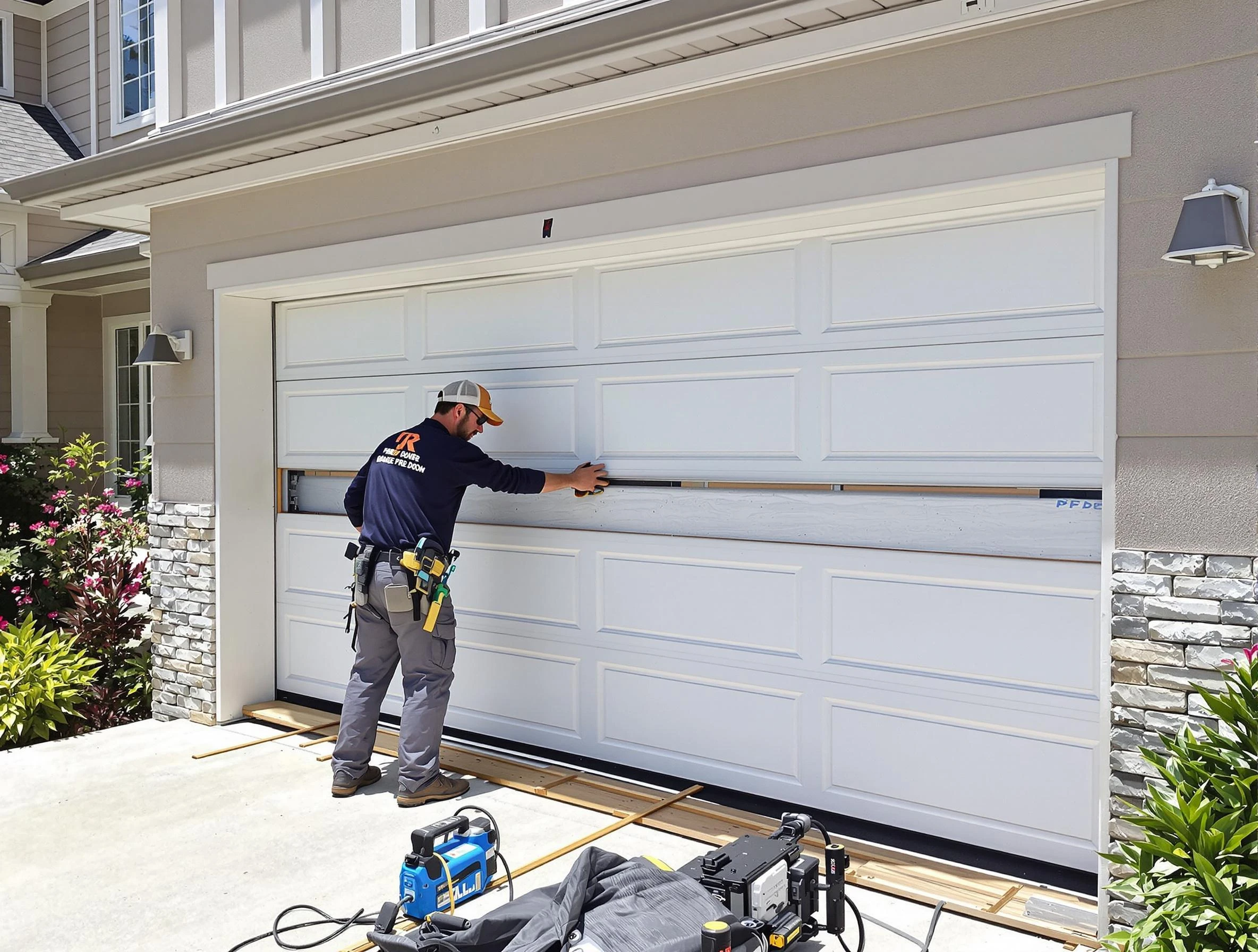 Ambridge Garage Door Repair team performing complete garage door replacement at Ambridge residence