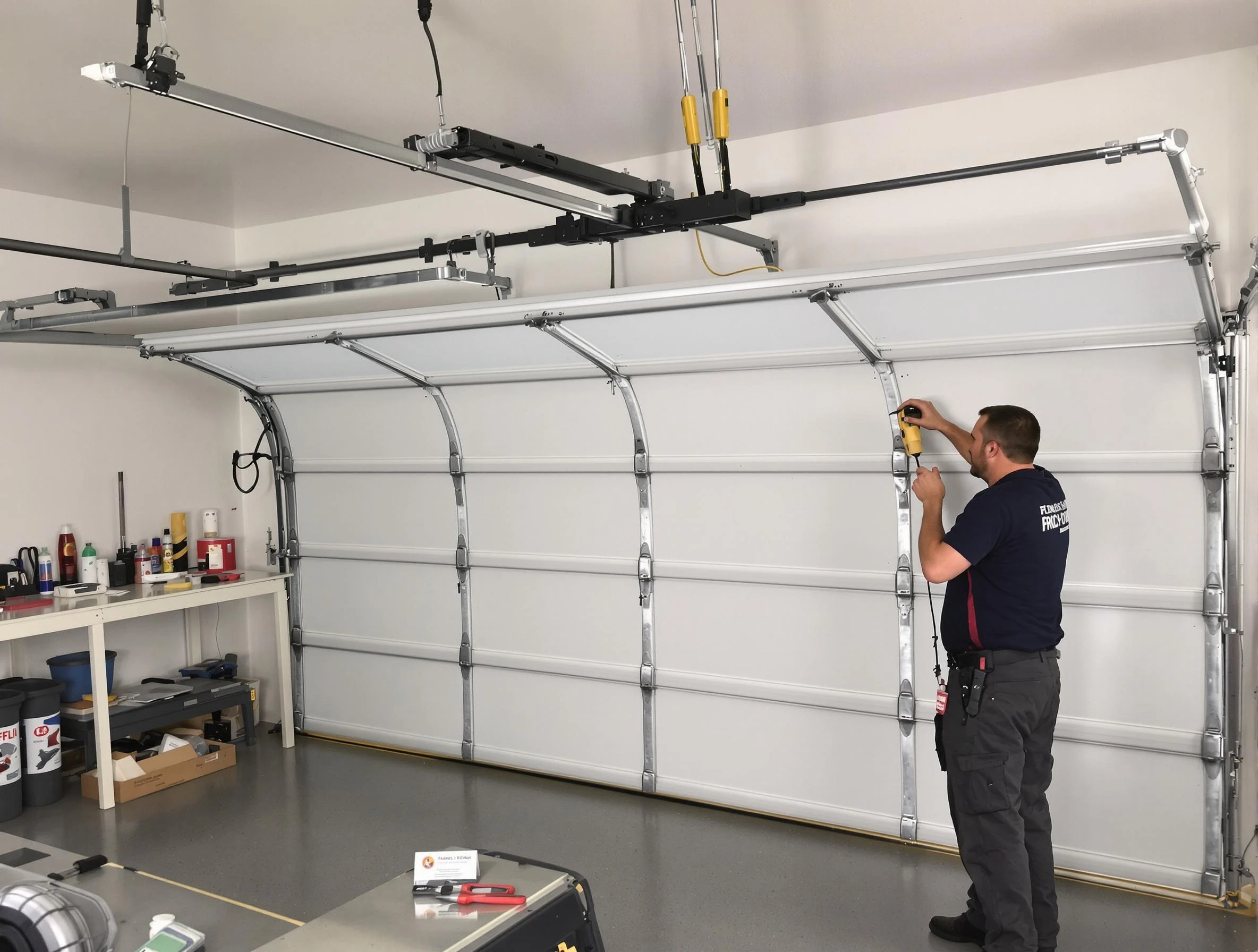 Ambridge Garage Door Repair certified technician performing overhead door system repair in Ambridge