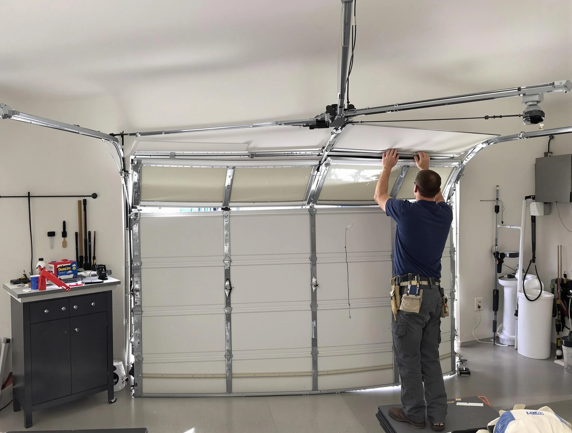 Ambridge Garage Door Repair specialist performing precise section replacement on Ambridge garage door